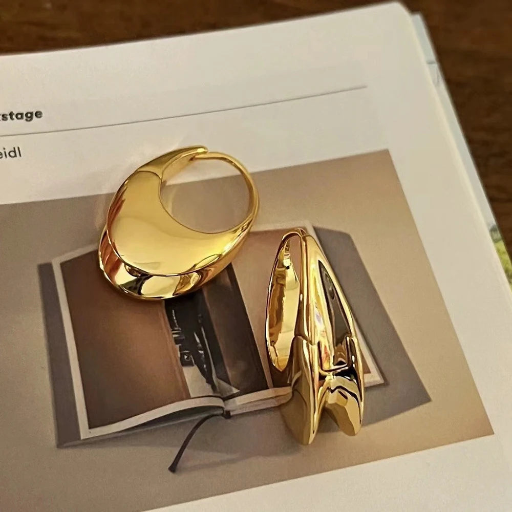 Smooth Metal Chunky Hoop Earrings for Women Girls Fashion Round Elliptic Hollow Circle Hoops Statement Earrings Punk OL Jewelry