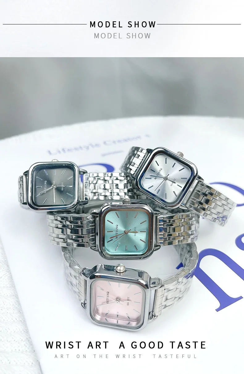 Stainless Steel Watch Women's Ins Style Simple Student Quartz Watch Casual Fashion Versatile Luxury Small Square Wristwatch