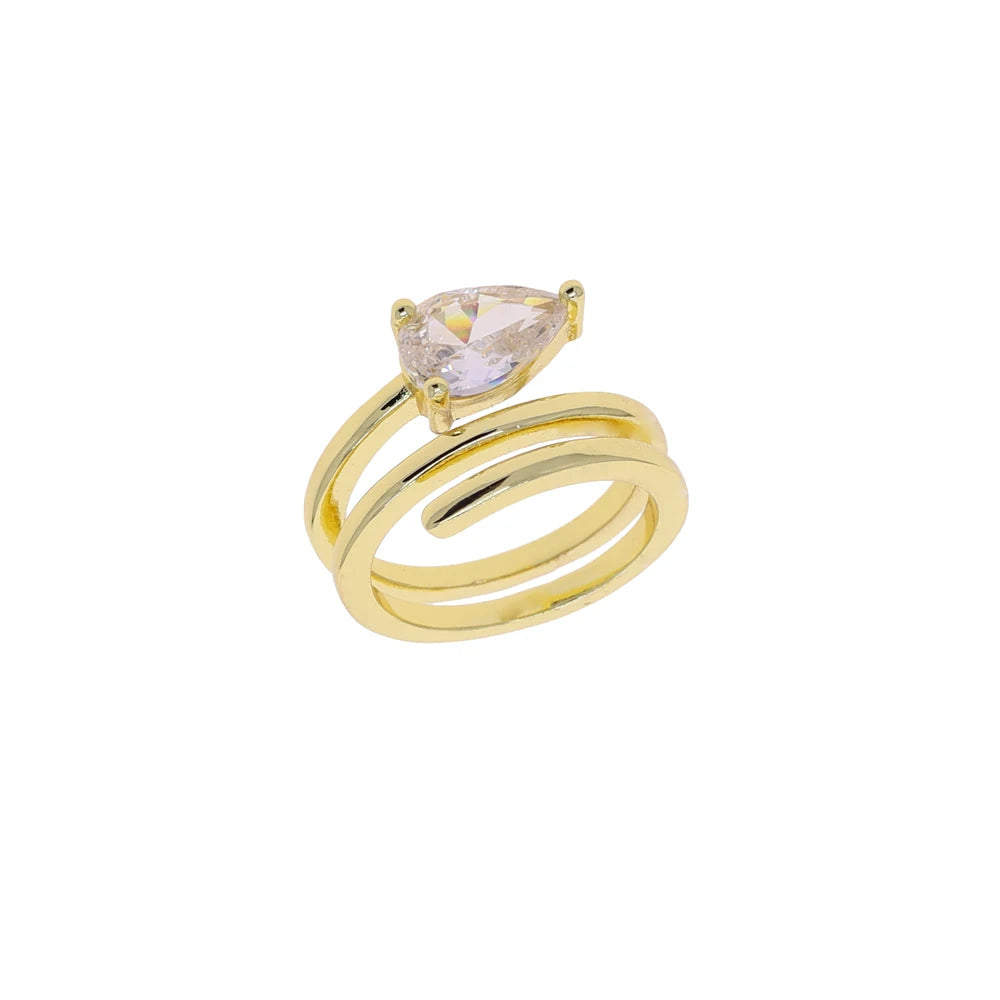 Open Adjusted Size 4 Triple Wrap Pink Finger Ring For Women Paved Sparking Bling 5A CZ Jewelry