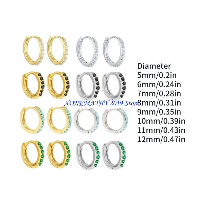 F42F Dazzling Zirconia Circle Hoops Hoops Huggie Hinged Earrings for Everyday Wear