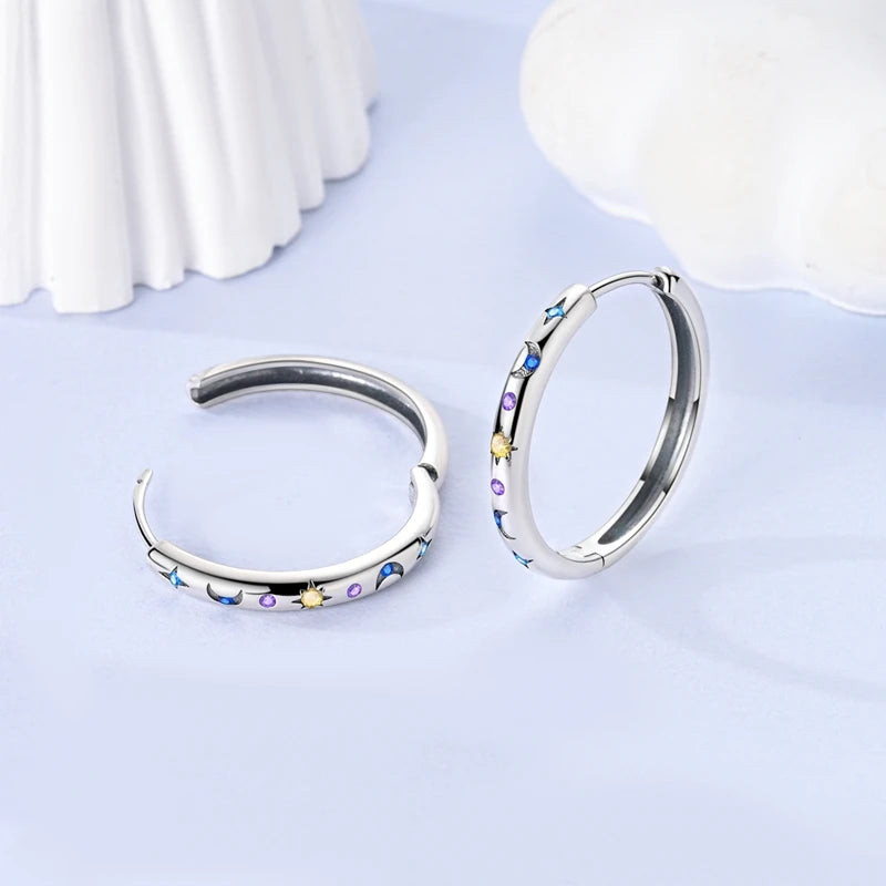 925 Sterling Silver Round Circle Hoop Earrings For Woman Wedding Engagement Party Fashion Jewelry Gift Blue Geometric Earrings