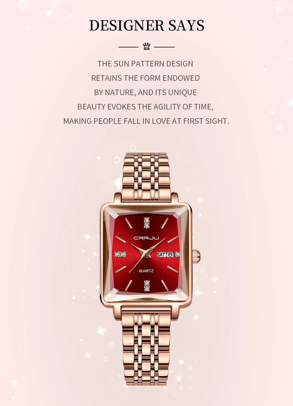 CRRJU Waterproof Women's Square Quartz Dress Watch Ladies Steel Bracelet Wristwatch with Date Relogio Feminin