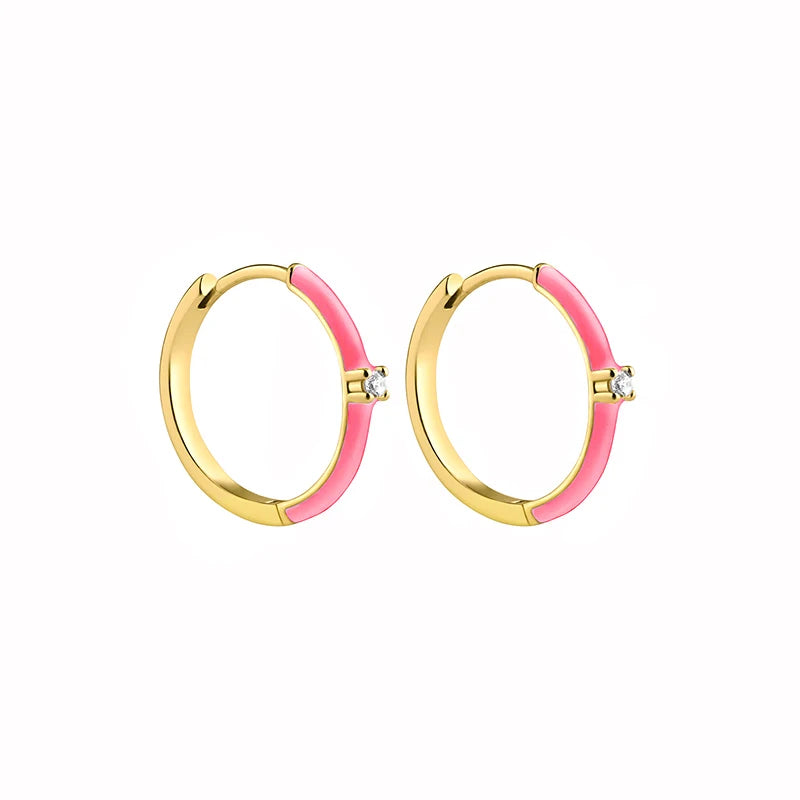 Multicolour Enamel Hoop Earrings for Women 925 Silver Needle Candy Color Huggie Earrings Trendy Party Girls Jewelry Gift
