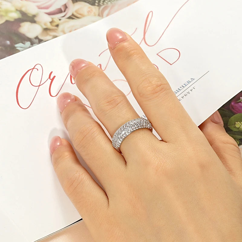 Rrjzz Exquisite Micro CZ Simulated Diamond Band Ring 14k Gold-Plated Couple Rings Luxury Jewelry for Women Men Anniversary Gift