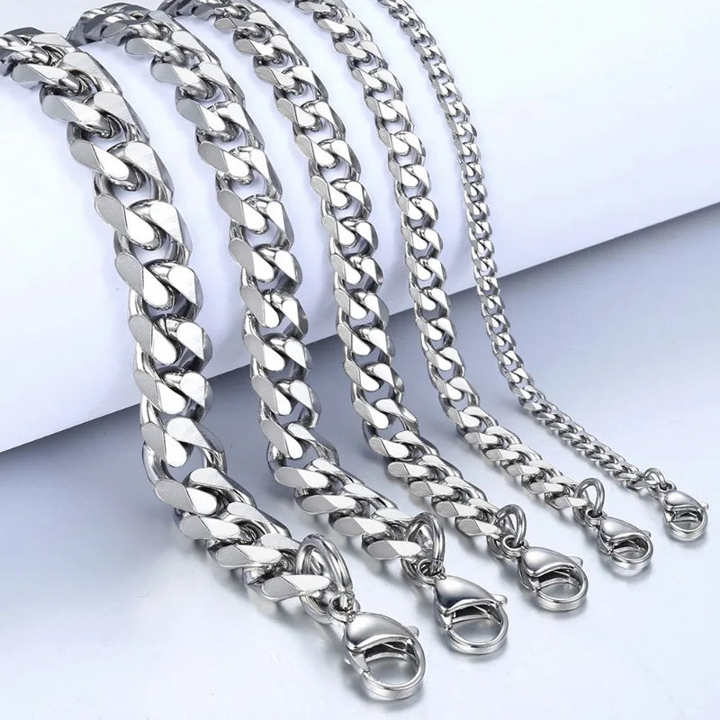 Wannee New Trendy Cuban Chain Men Bracelet Classic Stainless Steel 3 5 7mm Width Chain Bracelet For Men Women Jewelry Party Gift