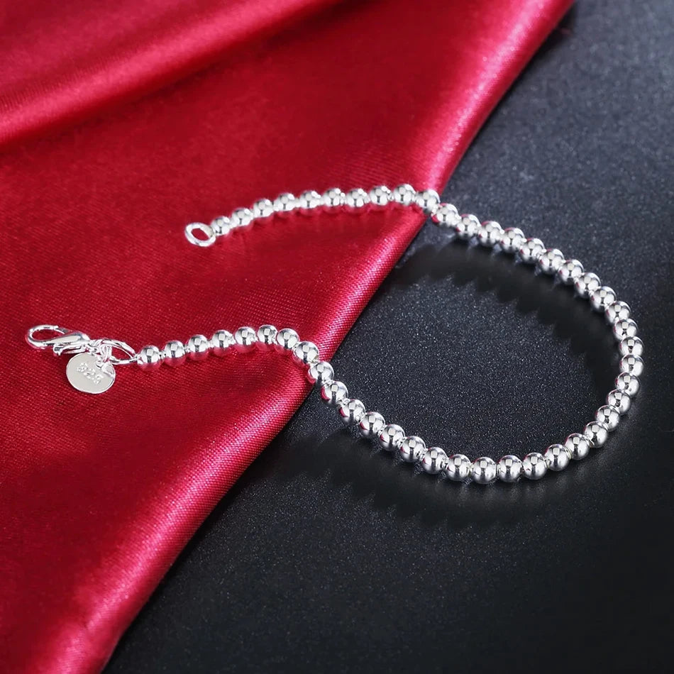Christmas gifts charm 925 Sterling Silver Bracelet 4MM beads chain for woman Popular brands jewelry fashion Wedding party