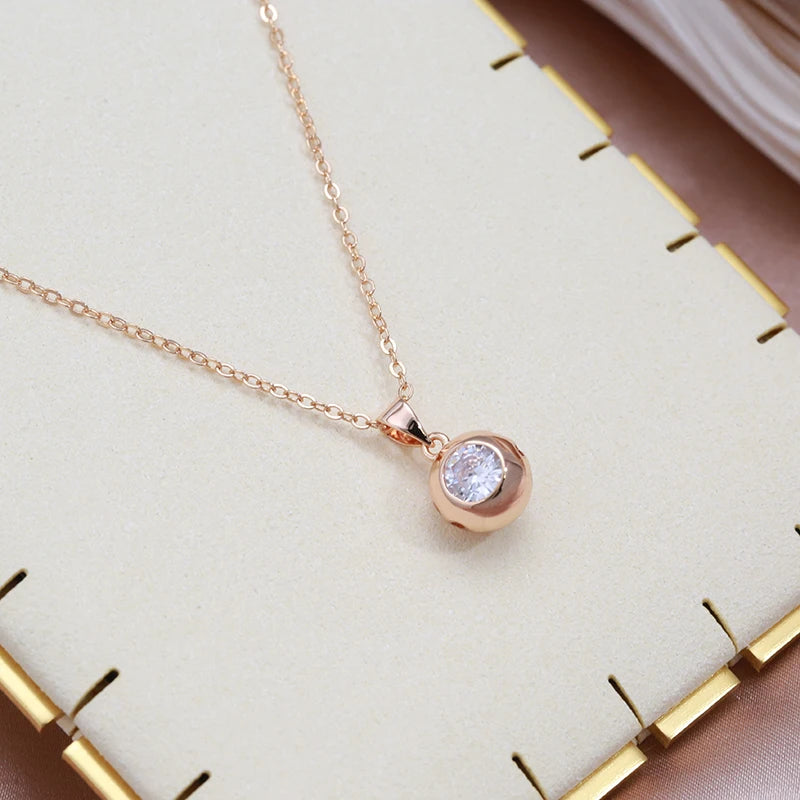 SYOUJYO Fashion 585 Rose Gold Color Jewelry Set Natural Zircon Orb Dangle Earrings Necklace Luxury Anniversary Gift