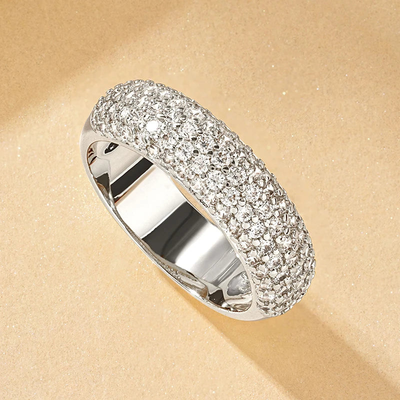 Rrjzz Exquisite Micro CZ Simulated Diamond Band Ring 14k Gold-Plated Couple Rings Luxury Jewelry for Women Men Anniversary Gift