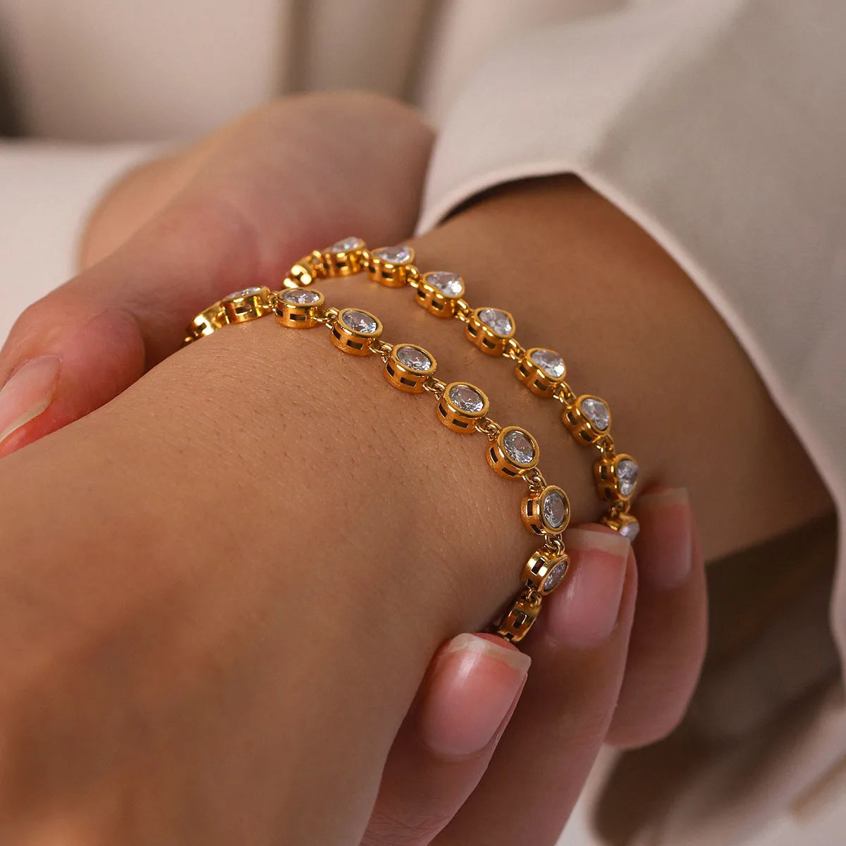 Ars Dainty Tennis Bracelet 18k Gold Plated Chain Bracelets Stainless Steel Bracelet Multi Zircon Bracelets Jewelry Gift for Her