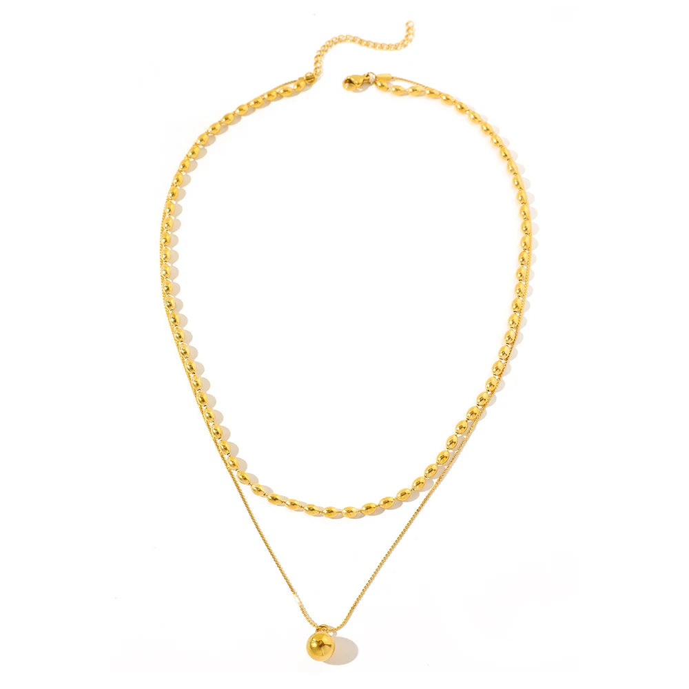 Stainless Steel Necklaces Metal Ball Minimalist Double Clavicle Chain New Popular Necklace For Women Jewelry Banquet Ornate Gift