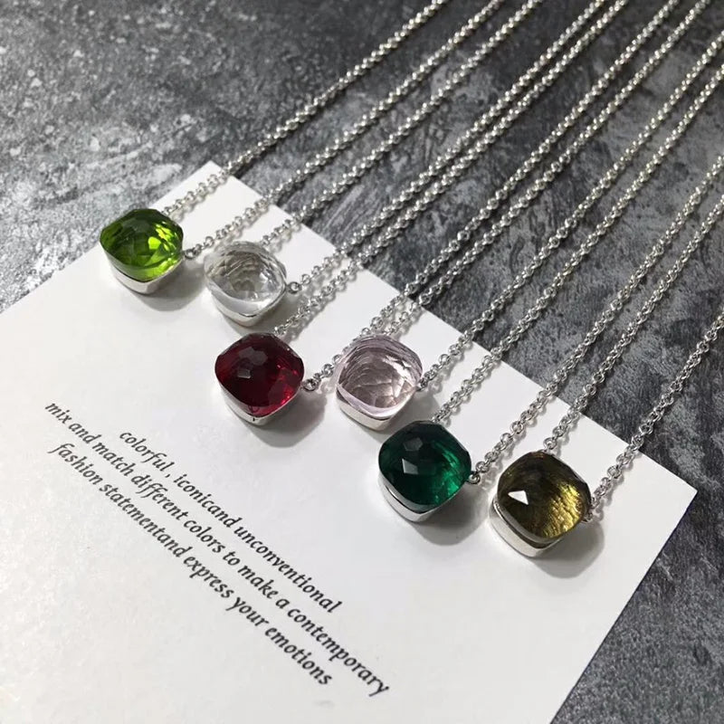 Women Fashion Jewelry Candy Style Necklace Colorful Crystal Pendant Necklace with 3 kinds of Gold color Plated Hot Trendy Design