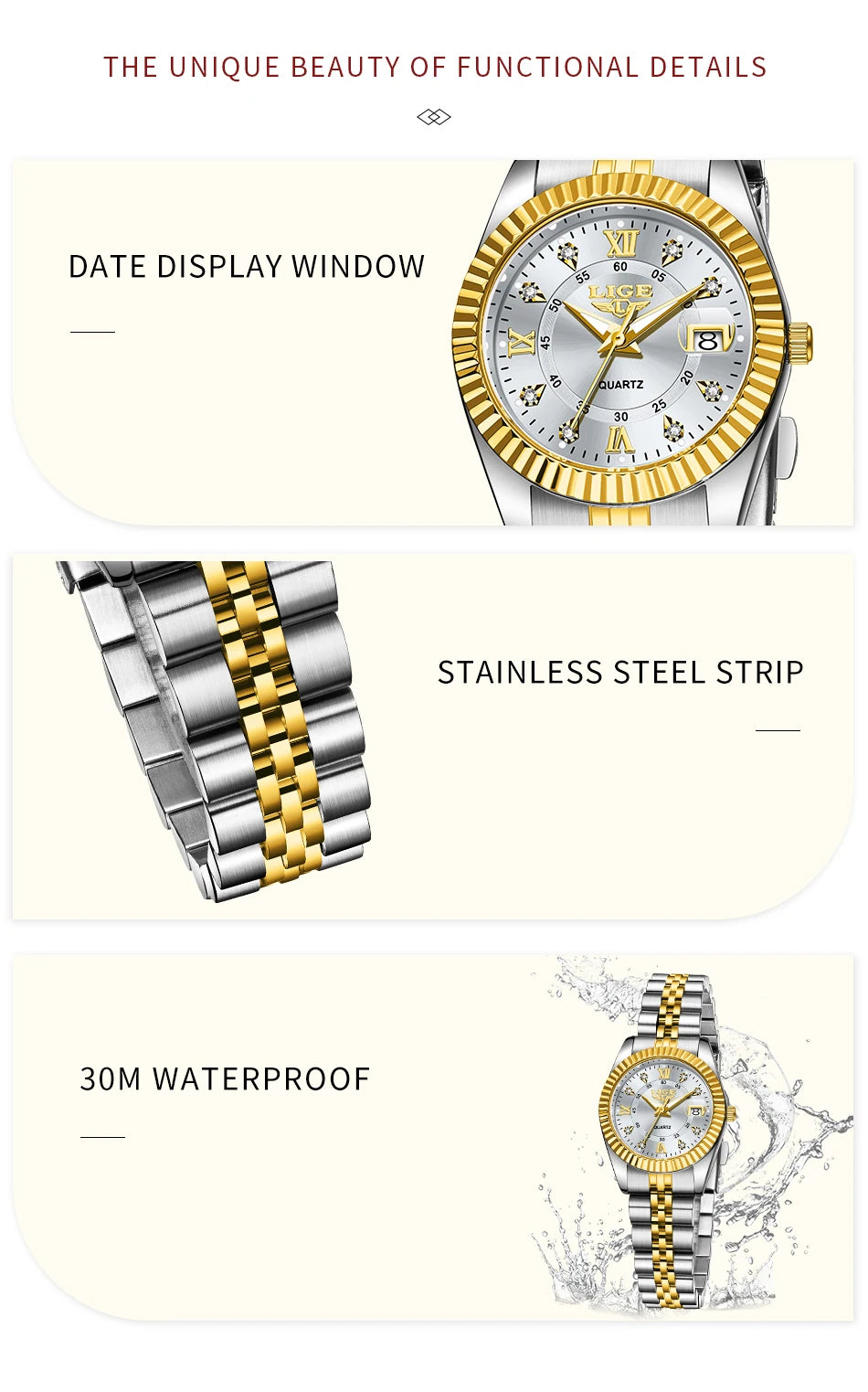 LIGE New Original Brand Luxury Women Watches Fashion Waterproof Ladies Steel Band Quartz Watch Relogio Feminino Girls Clock Gift