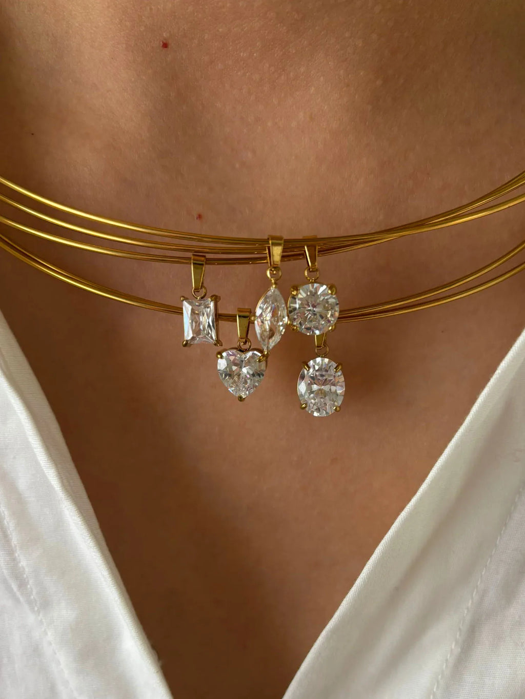 GHIDBK Statement 5 Designs Sparkling AAAA Zircon Pendant Necklace for Women Stainless Steel Choker Necklace Trendy Daily Jewelry