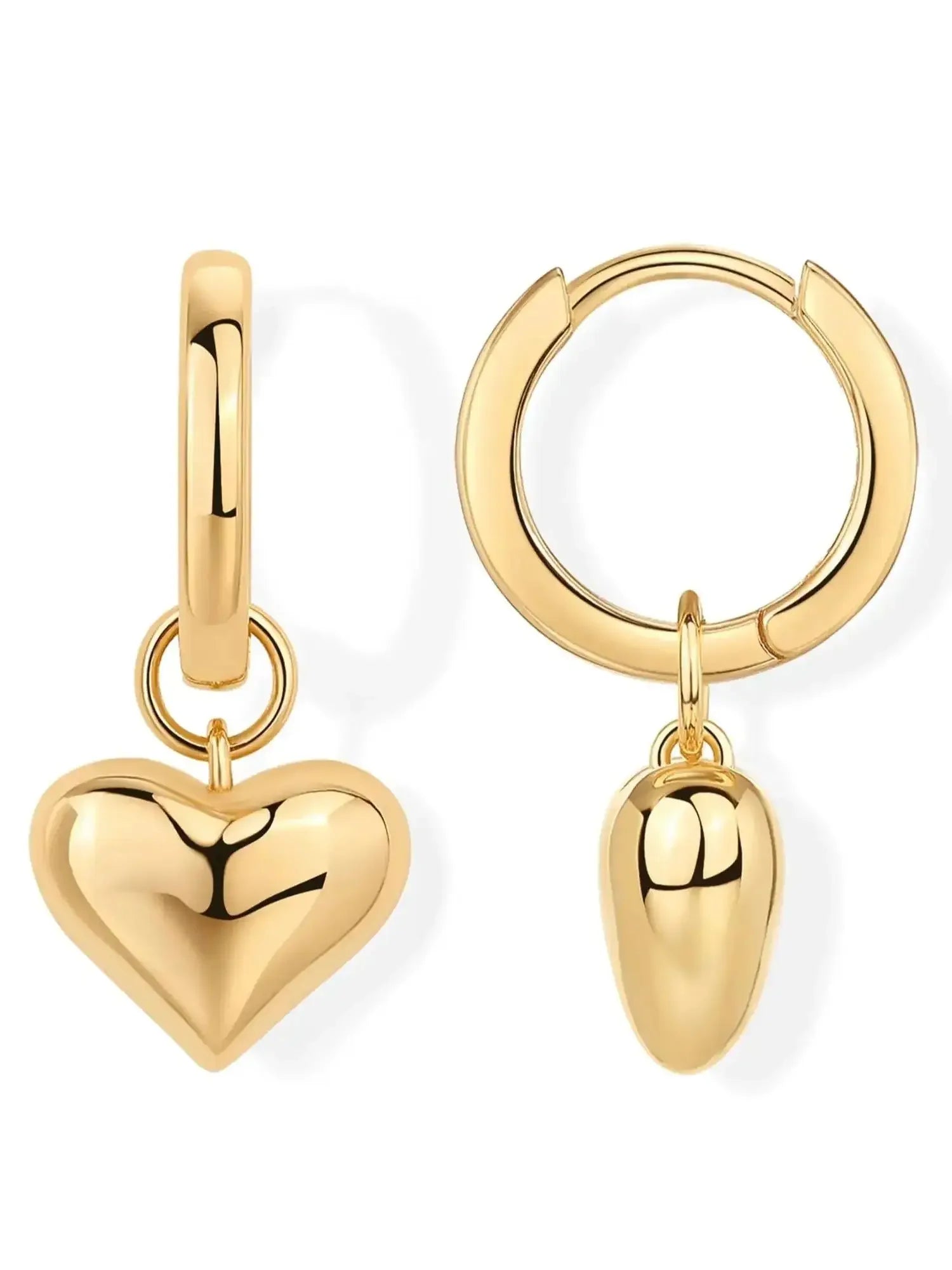 Women Heart Pendant Earrings Lady 14K Gold Plated Charm Huggie Hoops Earring With Sterling Silver Post Popular Jewelry