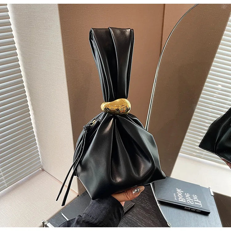 Personalized Soft Leather Clutch Bag Luxury Designer Women Pleated Mini Bucket Pouch Temperament Side Zipper Party Evening Bags