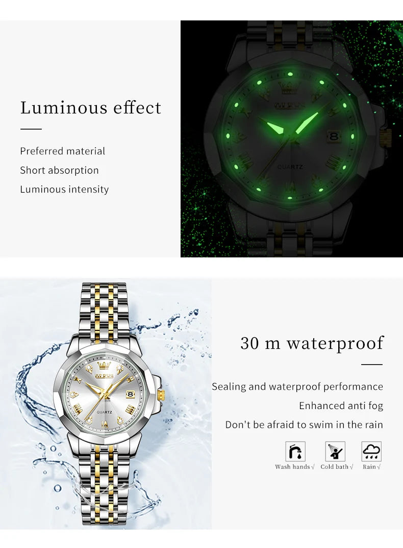 OLEVS 9931X Women Watches Fashion Original Fragrant Quartz Watch Waterproof Rhombus Stainless Steel Date Perfume Ladies Watches