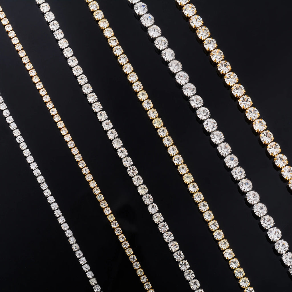 2mm/3mm/4mm Stainless Steel Cubic Zircon Shiny Crystal Chain Necklace Silver/Gold Color Women‘s Jewelry Gift DIY Accessories