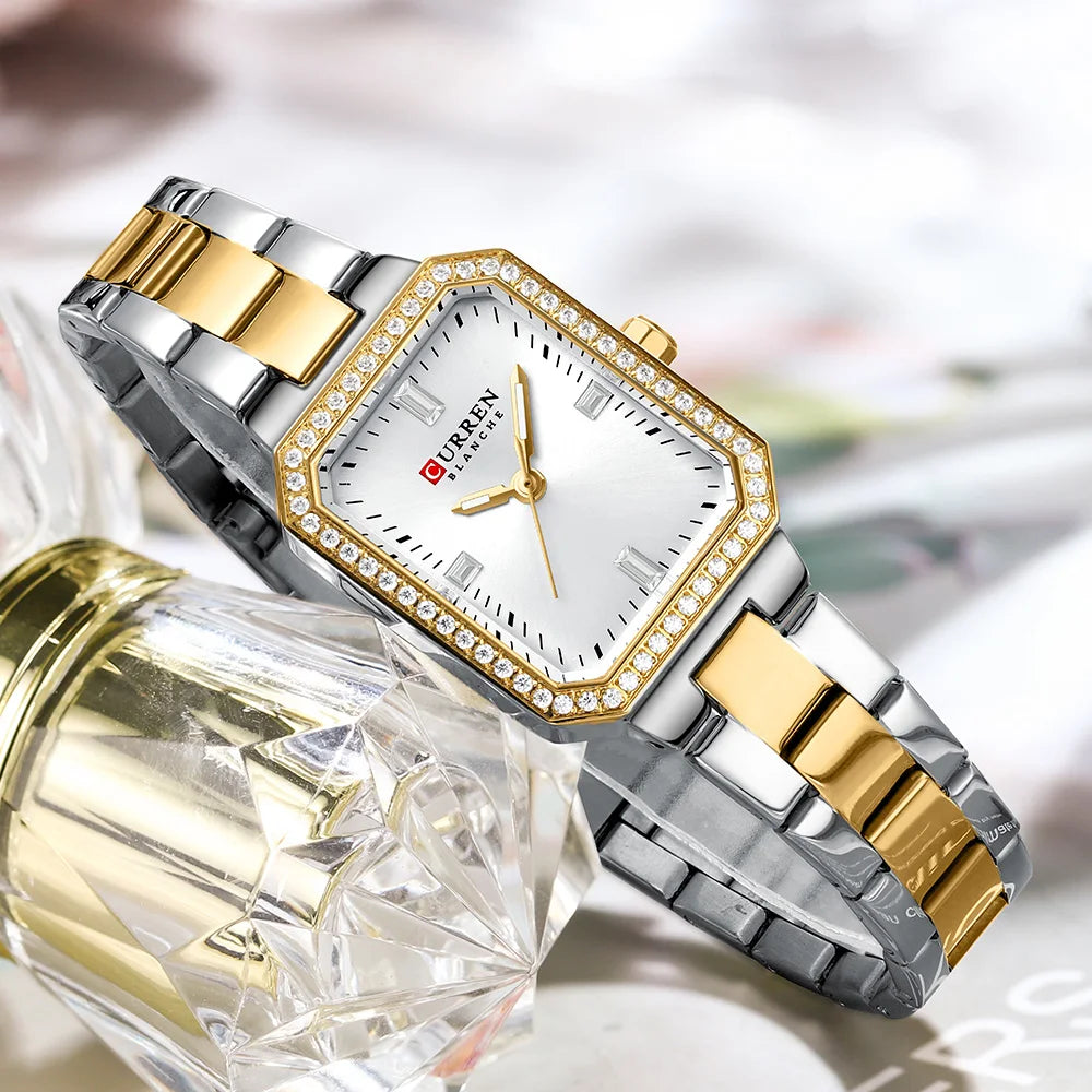 CURREN 9102 Women's Small Square Quartz Watch Waterproof Diamond Women's Watch