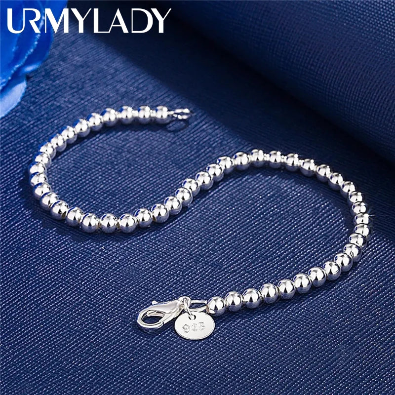 Christmas gifts charm 925 Sterling Silver Bracelet 4MM beads chain for woman Popular brands jewelry fashion Wedding party