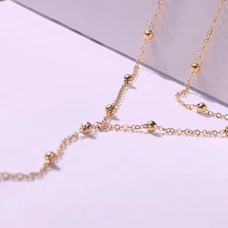 New Gold Color Lariat Layering Necklace for Women Double Laryered Long Chain Drop Pendant Choker Necklaces Fashion Jewelry Gifts