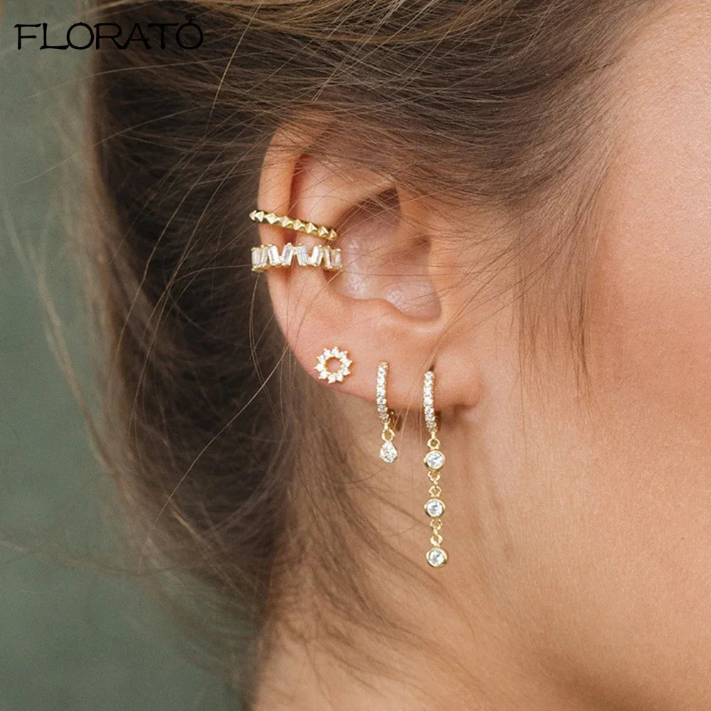 925 Sterling Silver Ear Needle Earrings White Crystal Hoop Earrings For Women Minimalist Opal Pendant Earrings Jewelry Gifts