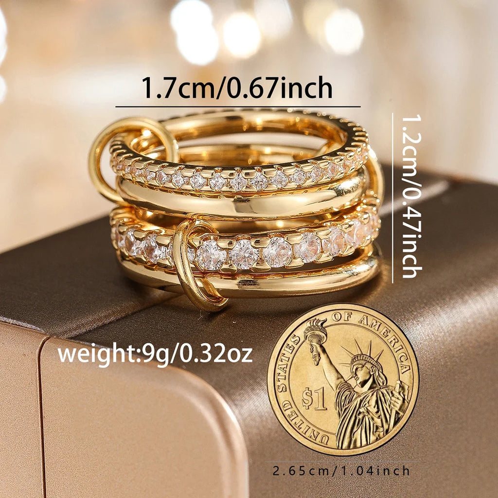 A Niche Two-Color Four-Ring Copper Jewelry Ring, Hypoallergenic, Ins Style, Stacking Artifact, Suitable For Young Women