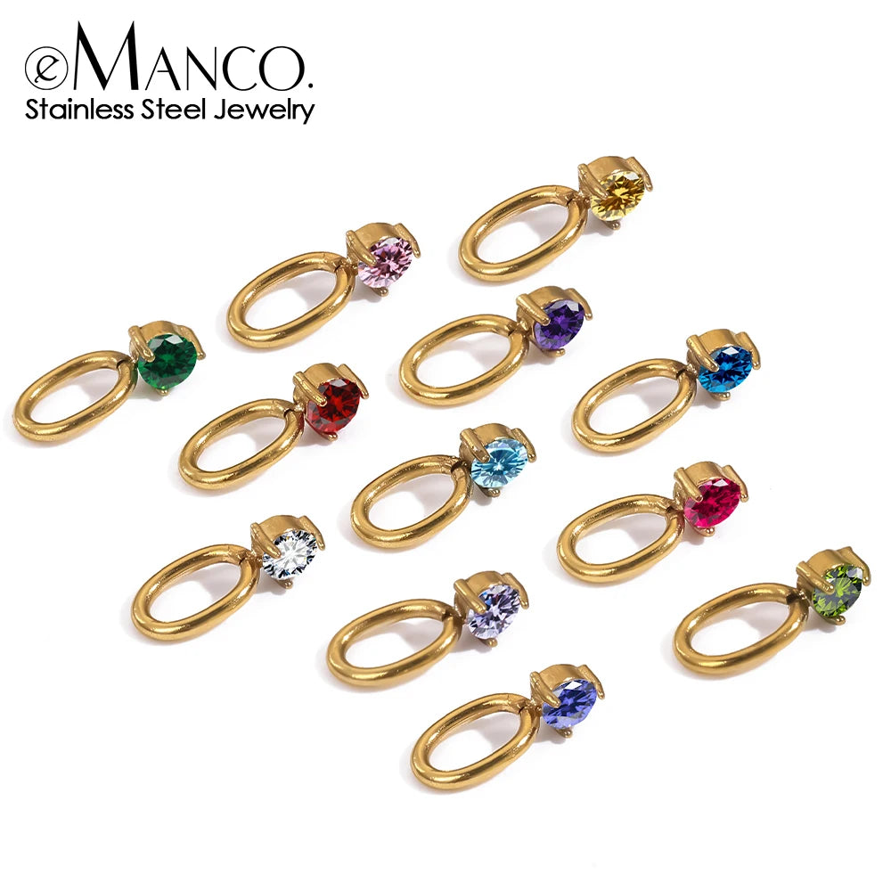 eManco Dainty Mini Small Charm Minimal Girl Boy Stainless Steel zircon Round Charms Pendants Necklace Jewelry Making