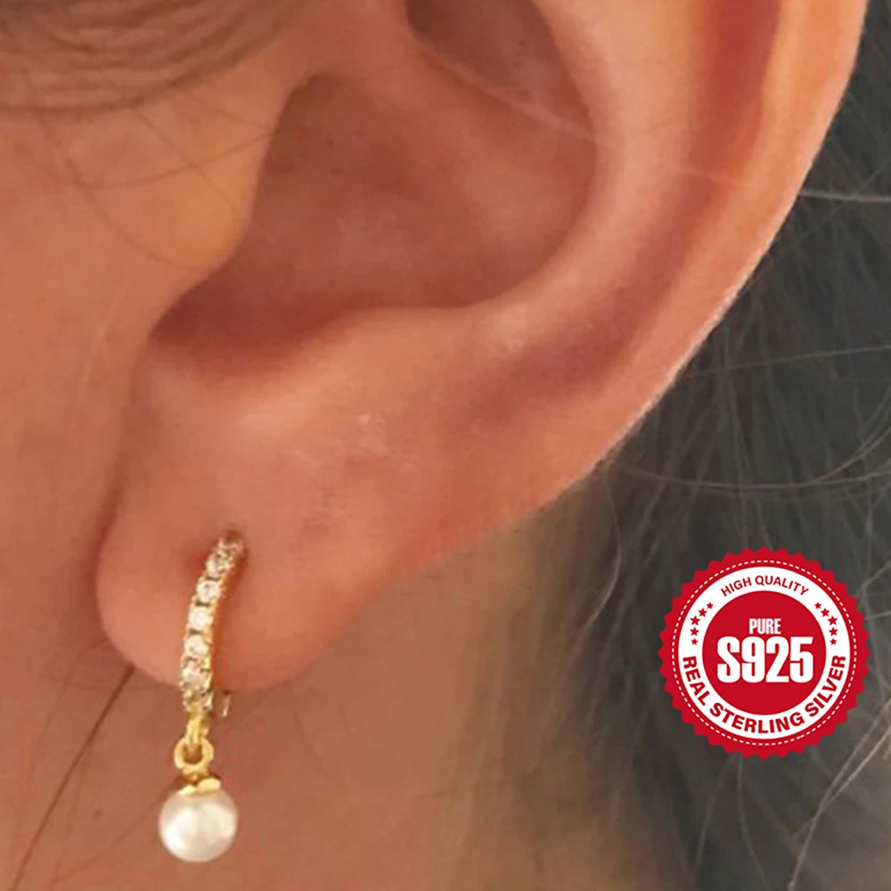 AIDE 925 Sterling Silver Vintage Baroque Pearl Circle Ear Buckles Piercing Huggie Earring For Women Jewelry Brinco Bijou Joyero