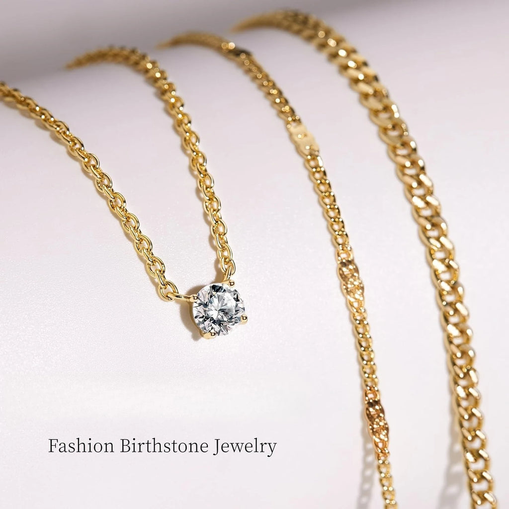 14K Gold Dainty Pendant Necklace for Women Non Tarnish, Stackable Cuban Chain Choker, Birthstone Jewelry Gift