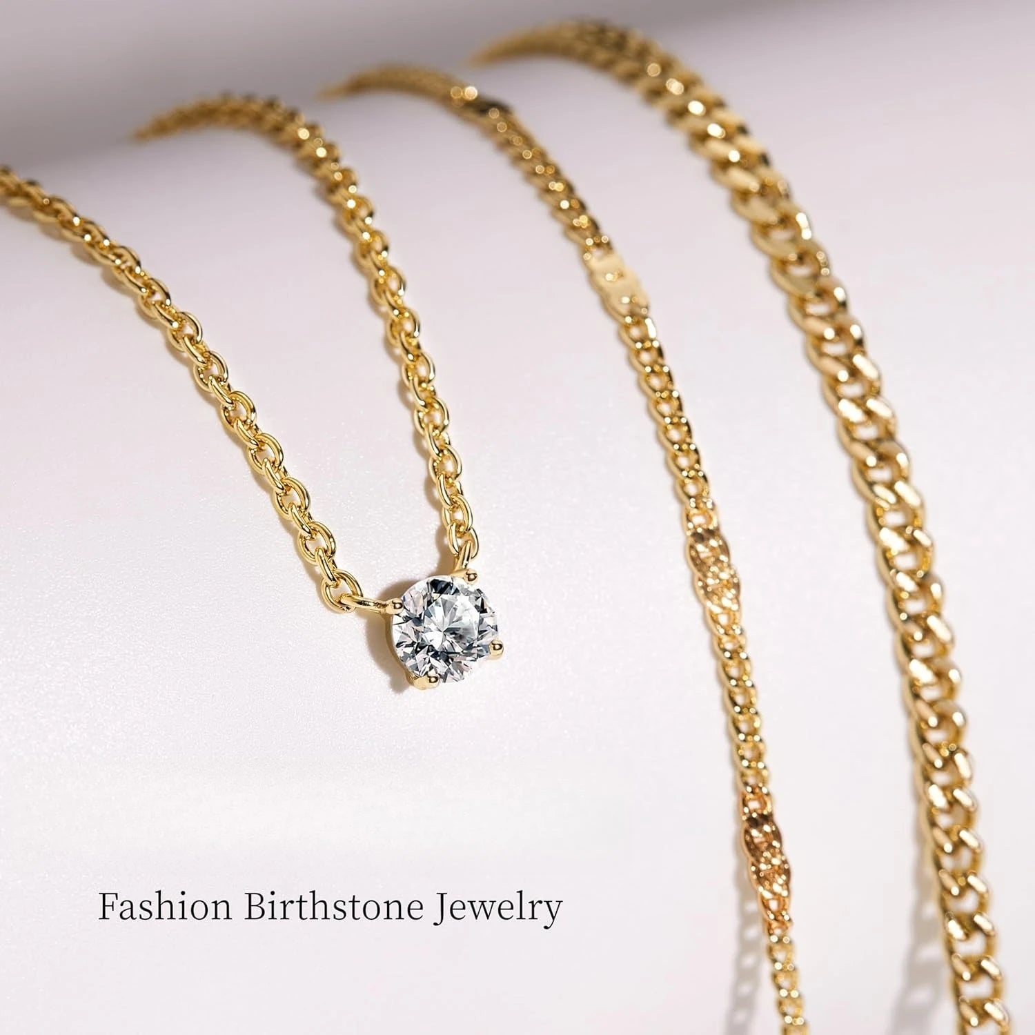 14K Gold Dainty Pendant Necklace for Women Non Tarnish, Stackable Cuban Chain Choker, Birthstone Jewelry Gift