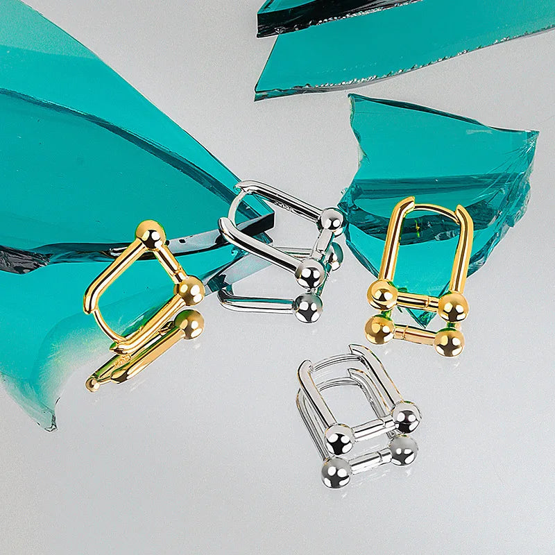 925 Sterling Silver U-shaped HorseShoe Hoop Earrings for Women Female Jewelry S925 Wedding Party Jewelry Gift Aretes De Mujer