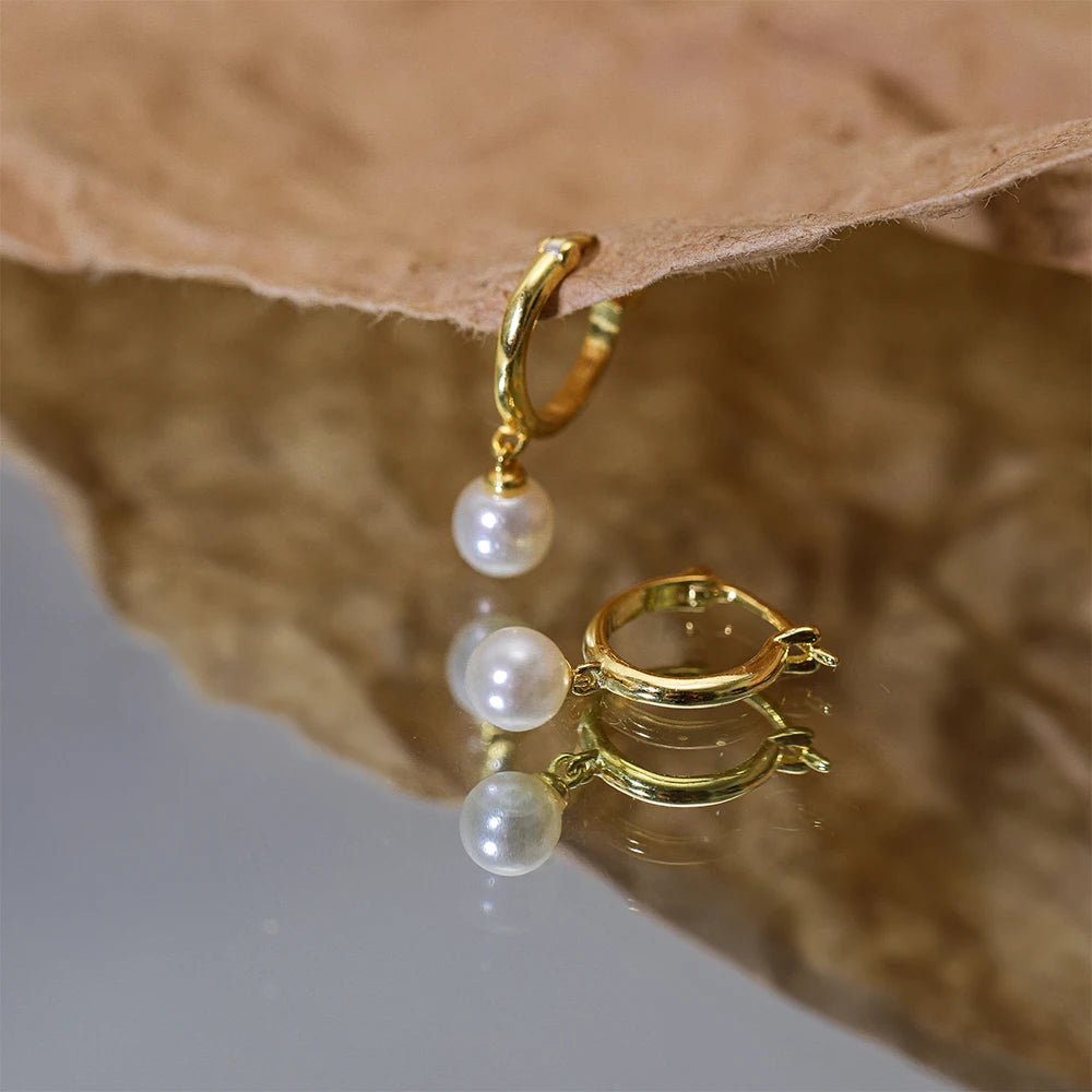 AIDE 925 Sterling Silver Vintage Baroque Pearl Circle Ear Buckles Piercing Huggie Earring For Women Jewelry Brinco Bijou Joyero
