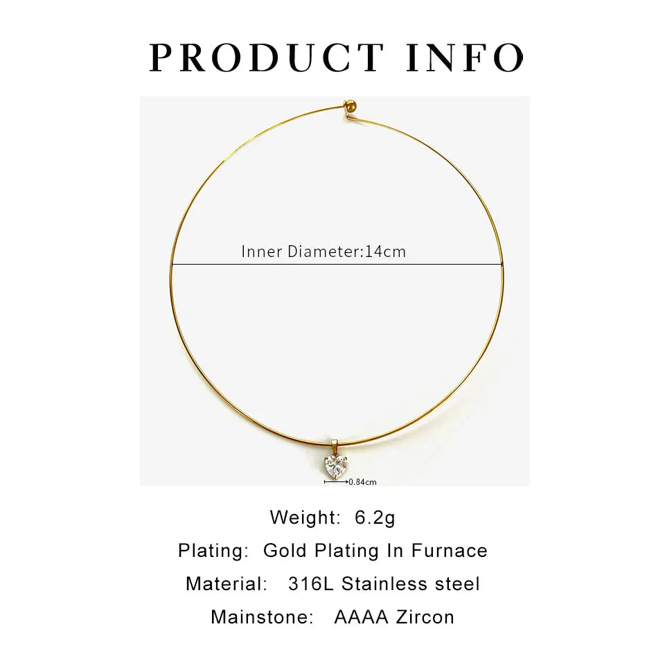 GHIDBK Statement 5 Designs Sparkling AAAA Zircon Pendant Necklace for Women Stainless Steel Choker Necklace Trendy Daily Jewelry