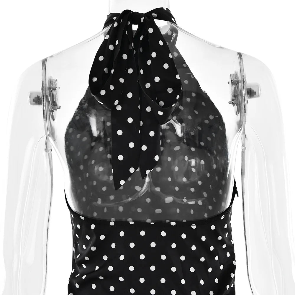 Tuularose Fashion Polka Dot Dress Vintage High Waist Sleeveless Backless Neck Lace-up Dress Sexy Party Luxury Women Dresses Y2k
