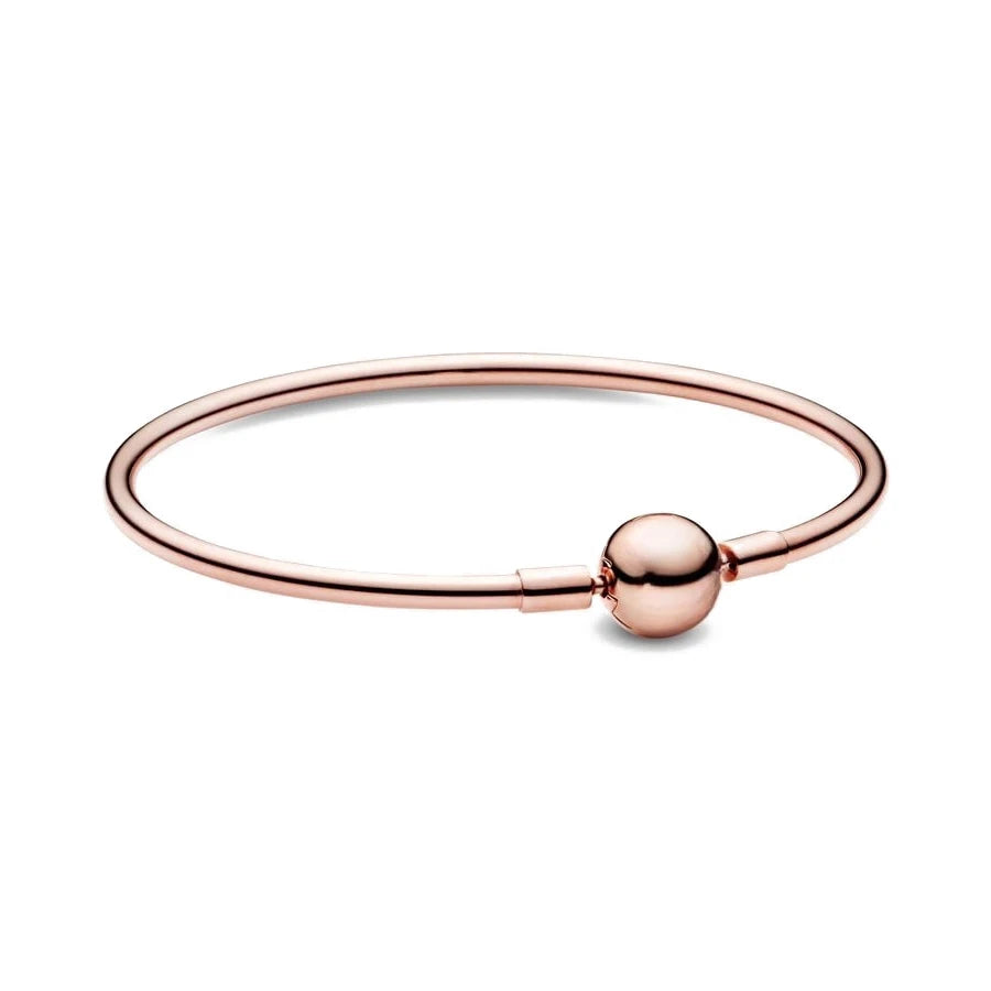 925 Silver original 17-21CM Pearl Heart-Shaped Hard Ring Square Buckle Round Bracelet Fit for DIY Mini Birthday Jewelry Gifts