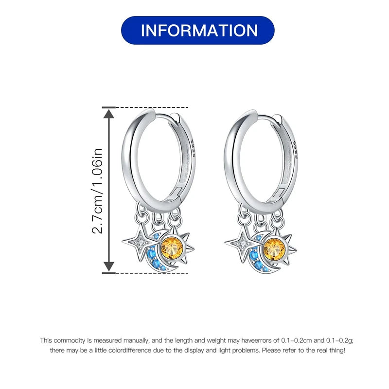 925 Sterling Silver Earrings Simple Star Moon insect Starlight Earrings For Women Wedding Engagement Charm Earrings Jewelry Gift