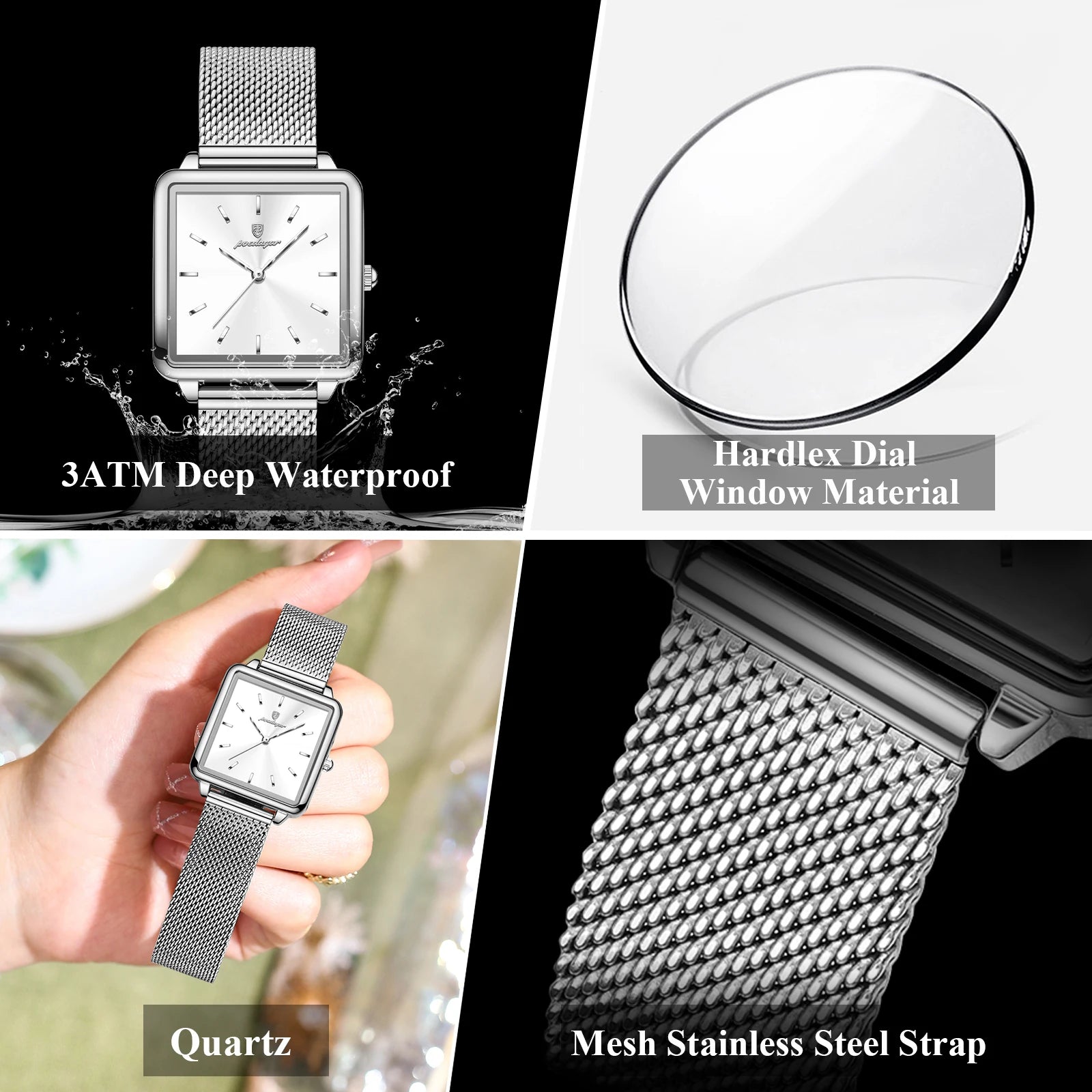 POEDAGAR Original Exquisite Ladies Wristwatch Waterproof Mesh Stainless Steel Woman Watch Square Elegant Women's Quartz Watches