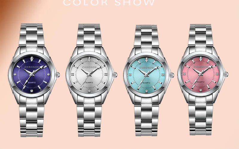 CHRONOS Elegant Women Watches Luxury Ladies Fashion Girls Wristwatch Quartz Movement Stainless Steel Gift for Female Girlfriend