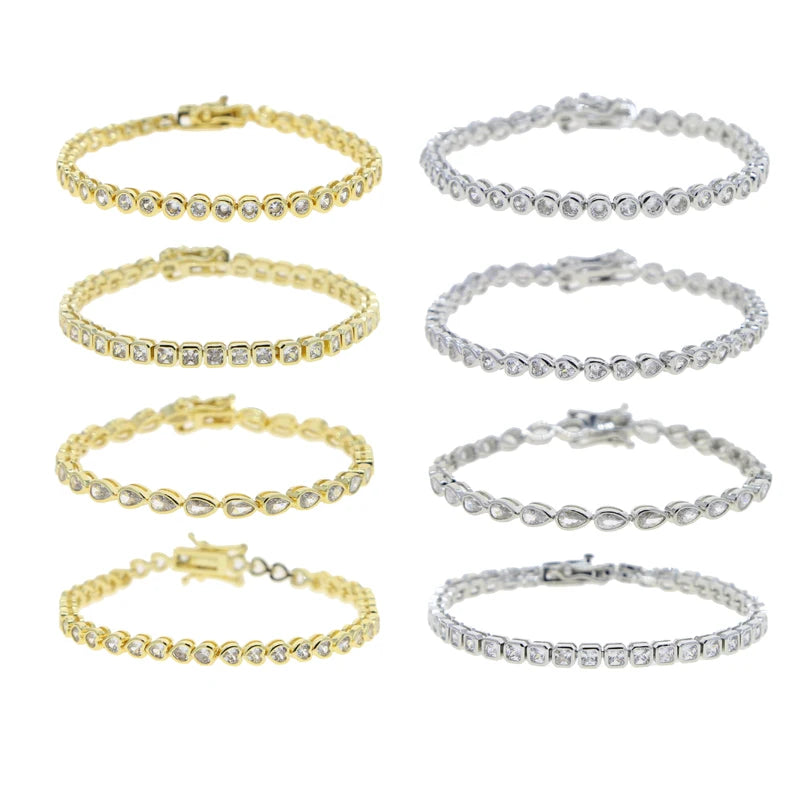 5A Cubic Zirconia CZ Tennis Bracelet 17CM 19CM Bezel Setting Simple Classic Women Girl Chain Jewelry