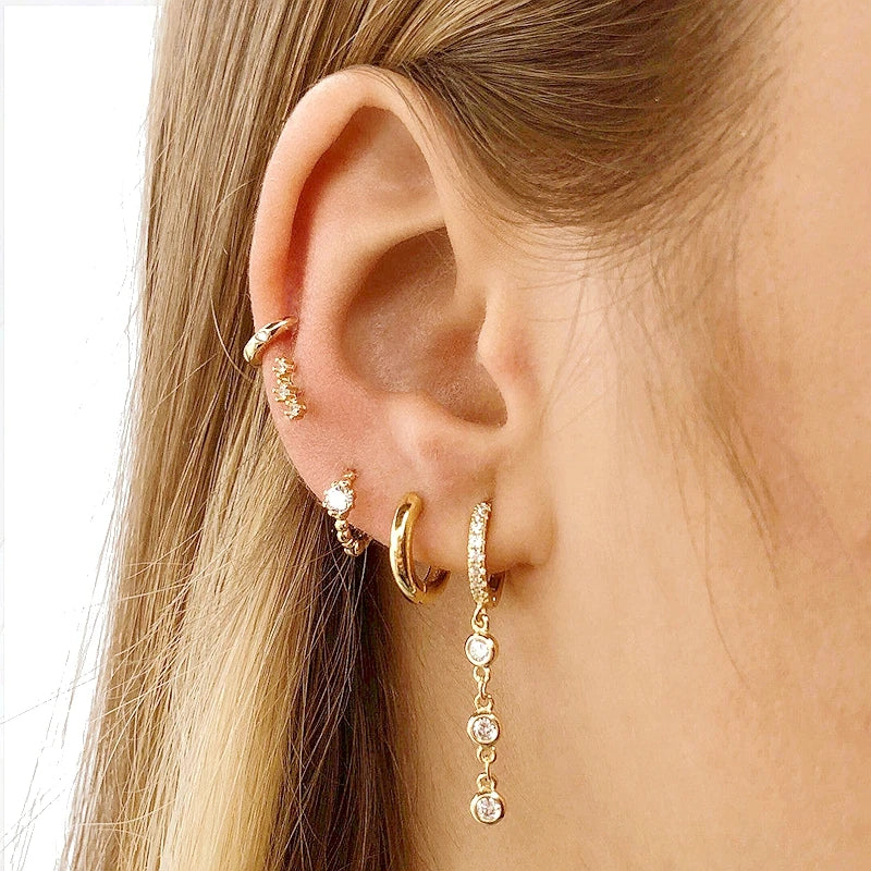 925 Sterling Silver Ear Needle Earrings White Crystal Hoop Earrings For Women Minimalist Opal Pendant Earrings Jewelry Gifts