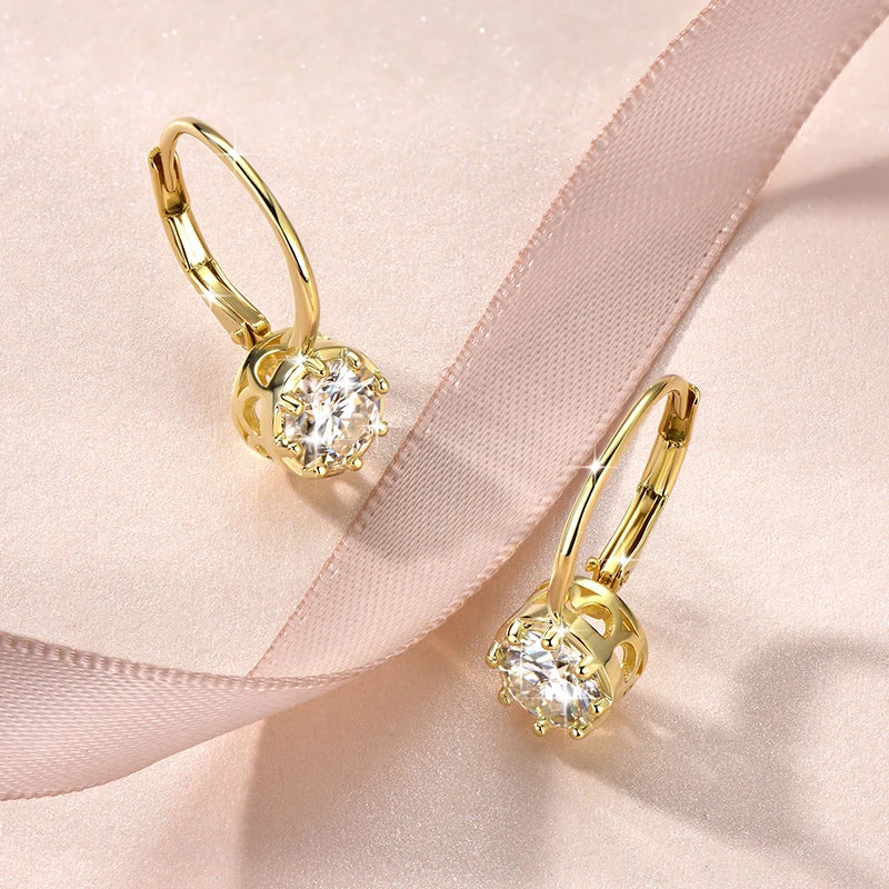RAPRGOLD 1.0CT Round Moissanite Classic Clip Hoop Earrings for Women 14K Gold Filled Delicate Huggie Jewelry Anniversary Gifts