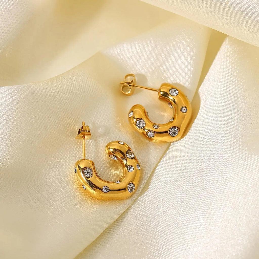 ZAKOL Y2K Trendy U Shape Stainless Steel Round Earrings For Women Girls Gold Color Imitation Pearl Crystal Ears Jewelry Gifts