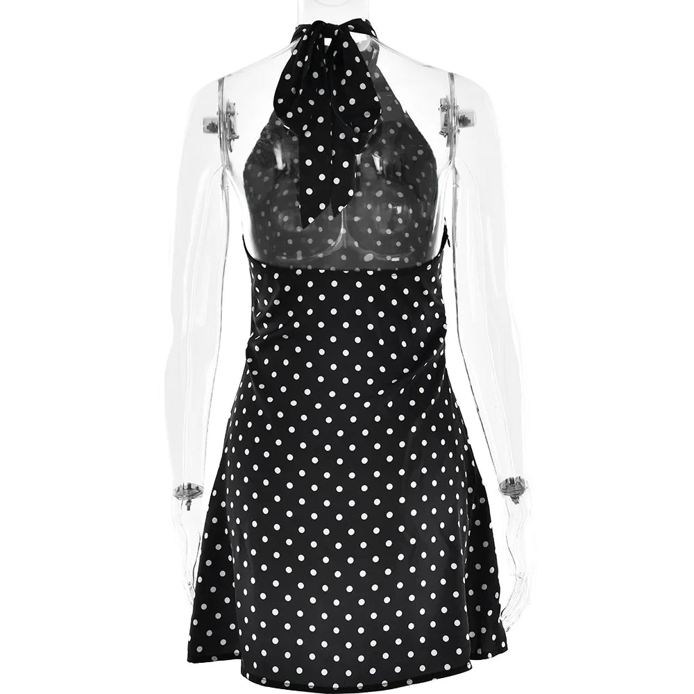 Tuularose Fashion Polka Dot Dress Vintage High Waist Sleeveless Backless Neck Lace-up Dress Sexy Party Luxury Women Dresses Y2k