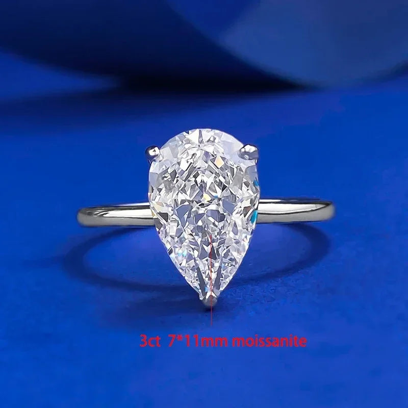 TFGLBU Teardrop Moissanite Rings Oval Cut 1/2/3/4CT Real S925 Sterling Silver Jewelry For Wedding Engagement Ring With Certified