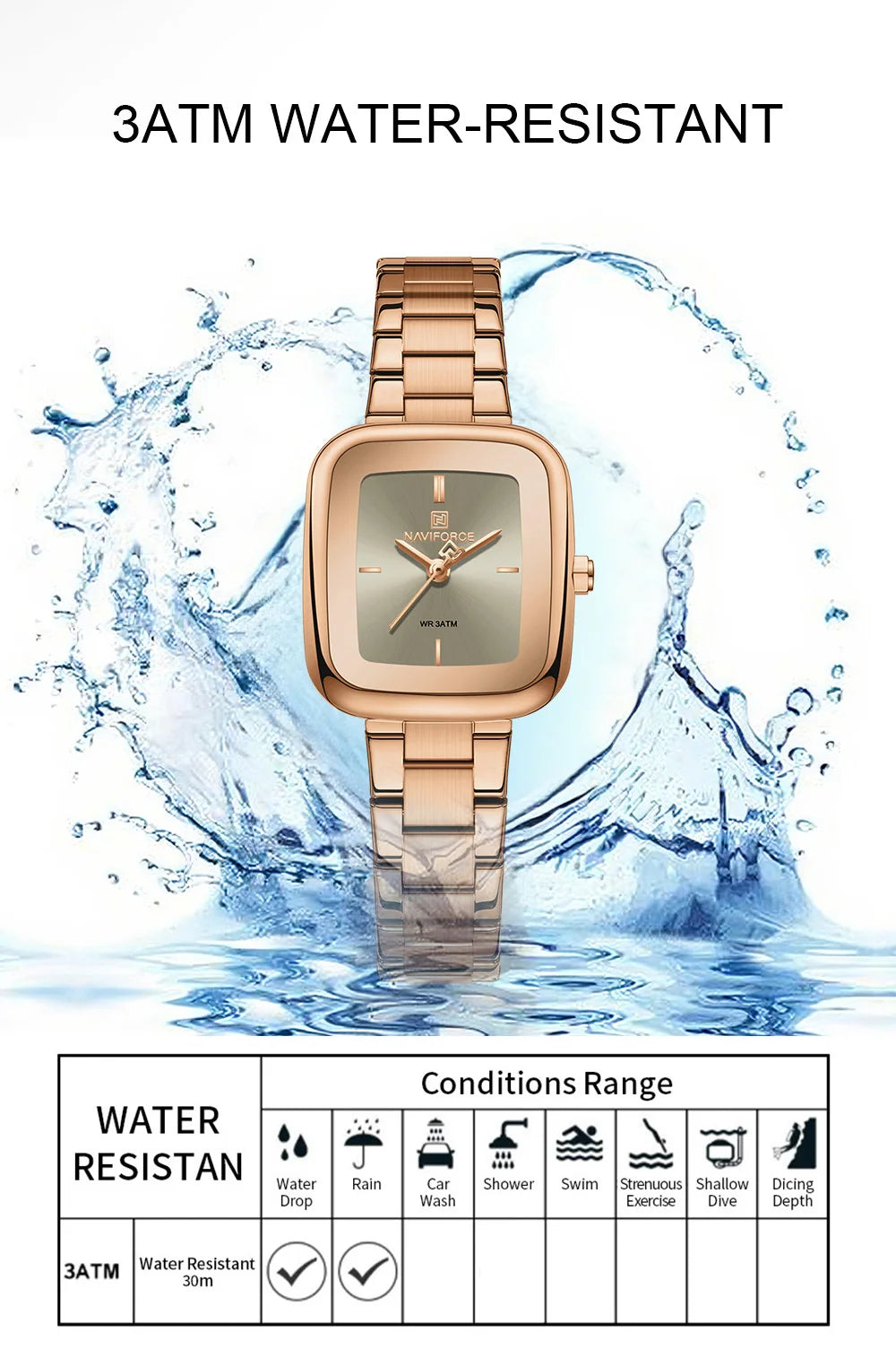 New NAVIFORCE Women's Vintage Fashion Watch 30m Waterproof Resistant Stainless Steel Band Casual Ladies Timepiece Wristwatch
