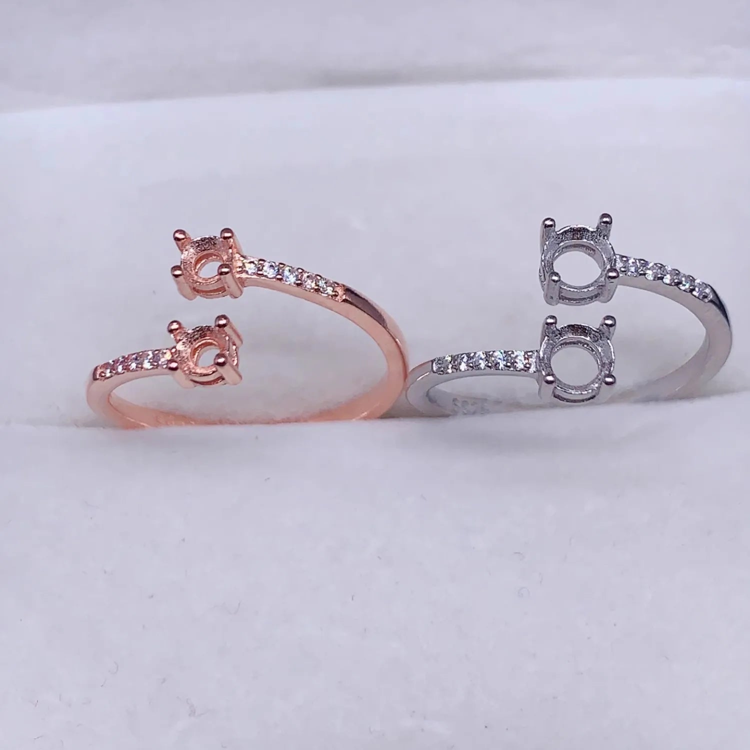 MeiBaPJ Inlay Round 3/4/5mm Gemstone Fashion Ring Setting DIY Empty Holders for Women S925 Sterling Silver Fine Charm Jewelry