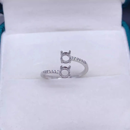 MeiBaPJ Inlay Round 3/4/5mm Gemstone Fashion Ring Setting DIY Empty Holders for Women S925 Sterling Silver Fine Charm Jewelry
