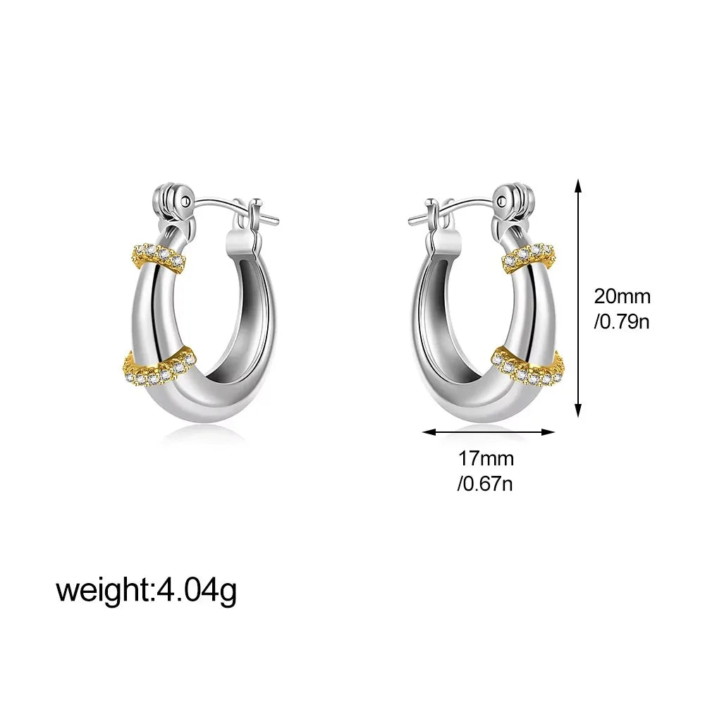 Stainless Steel Mix Color PVD Round Tube O-Shaped Hoop Earrings for Women Vintage Zircon Huggie Ear Ring Waterproof Jewelry Gift