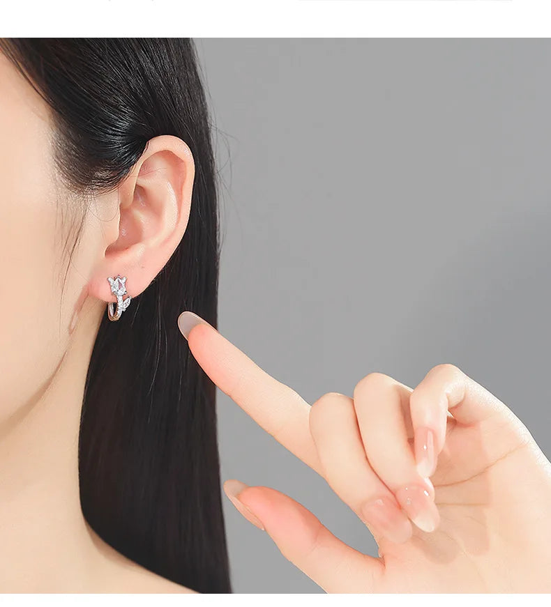 925 Sterling Silver Huggie Hoop Earrings with Pear & Marquise Cut Cubic Zirconia, Hypoallergenic Ear Buckles for Women