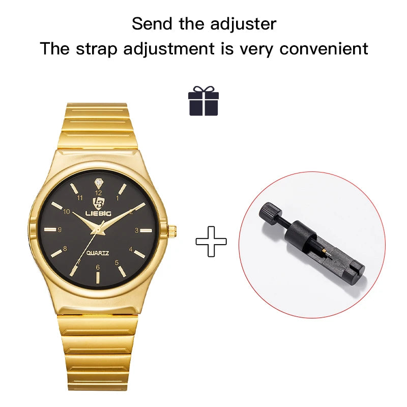 LIEBIG Japan Quart Movement Women Mens Watches Luxury Stainless Steel Female Ladies Golden Wristwatch Clock Relogio Feminino